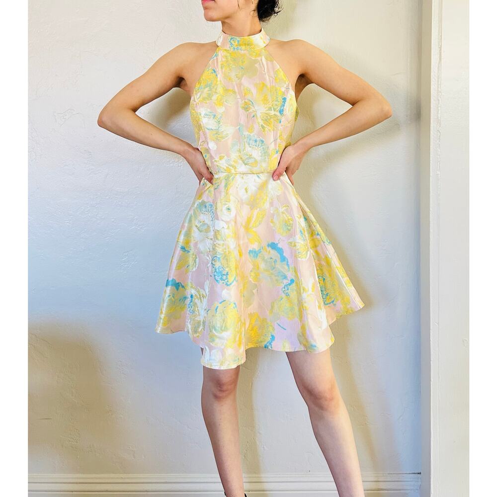 Lulus Jaquard Pink Halter Dress
